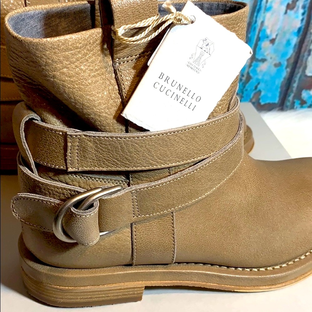 $1495 Brunello Cucinelli ankle boots booties NIB motto mushroom